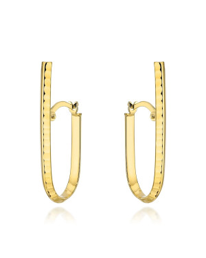 Gold earrings elongated rod decorated with diamond cutting
