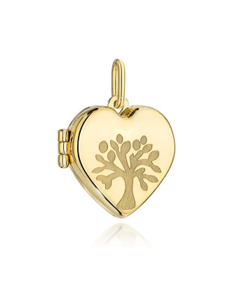Golden heart locket and tree of happiness pendant