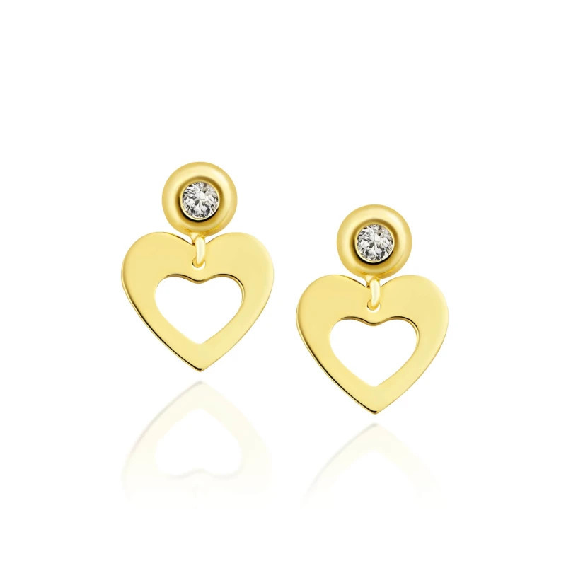 Gold heart earrings with zircon 333 K3.2425s | GoldJewellery