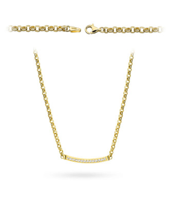 Gold necklace with a rolo chain and a plate set with cubic zirconia