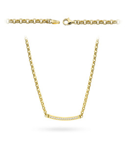 Gold necklace with a rolo chain and a plate set with cubic zirconia