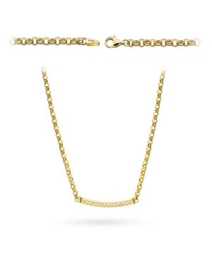 Gold necklace with a rolo chain and a plate set with cubic zirconia