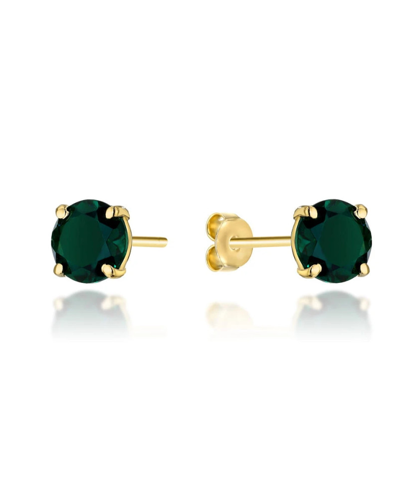 Gold earrings with green quartz stone on a stud