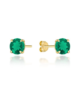 Gold earrings green stone hoop