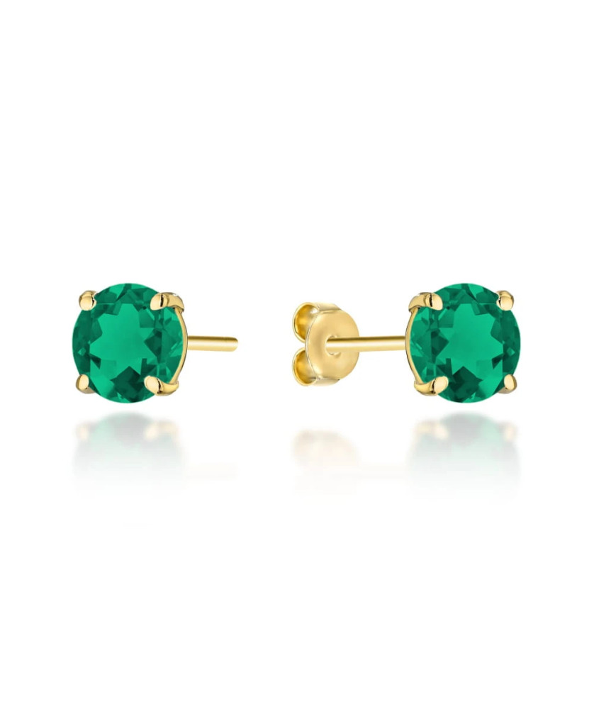 Gold earrings green stone hoop