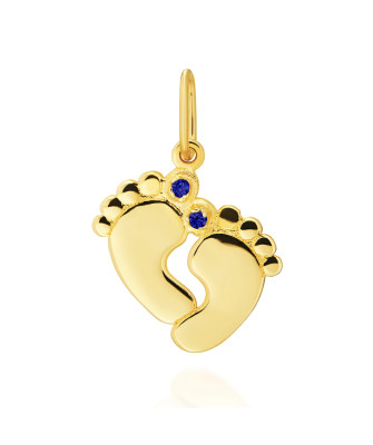 STÓPKI Złota przewieszka Zawieszka niebieski kamień 14k