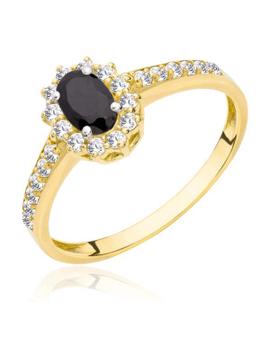 Ring 8k black stone and white zircons