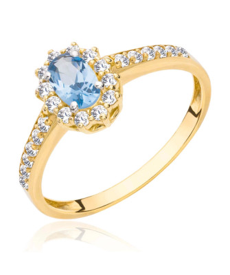 Gold ring blue stone zirconia 8k hallmark