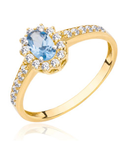 Gold ring blue stone zirconia 8k hallmark