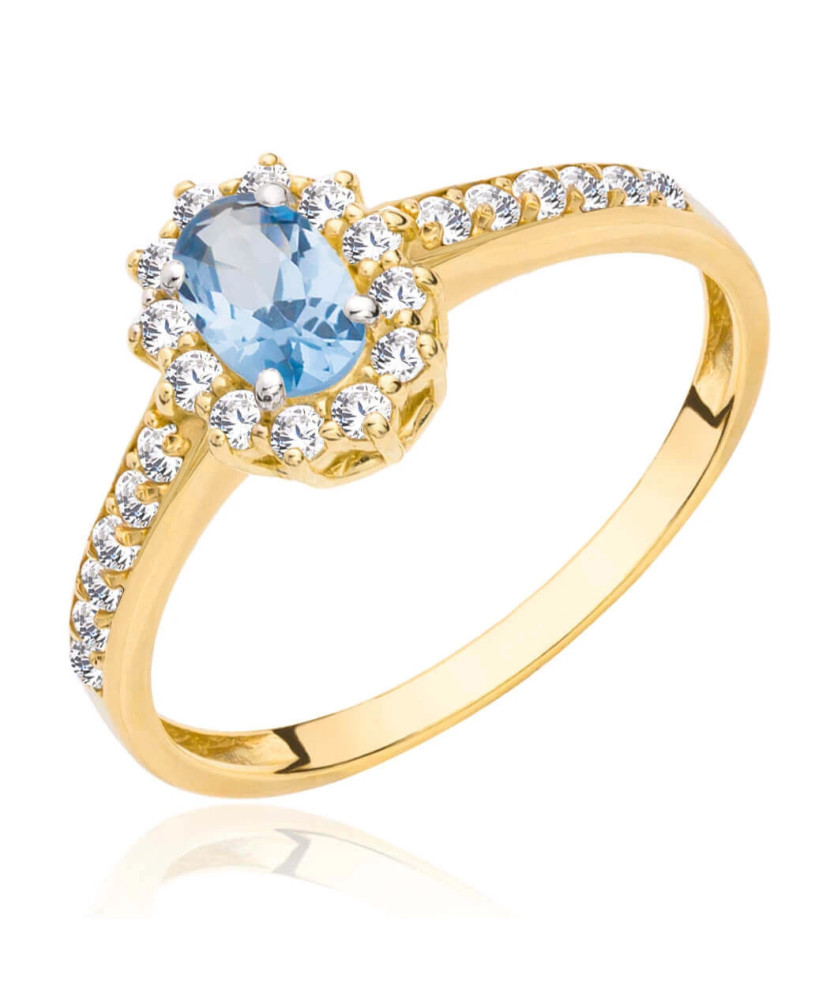Gold ring blue stone zirconia 8k hallmark