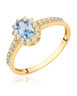 Gold ring blue stone zirconia 8k hallmark