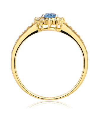 Gold ring blue stone zirconia 8k hallmark