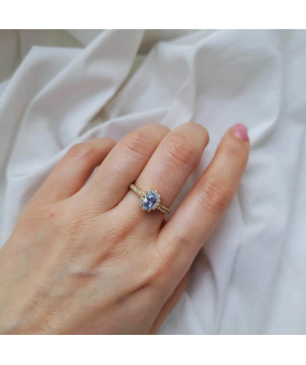 Gold ring blue stone zirconia 8k hallmark