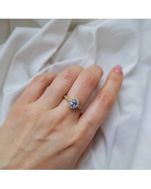 Gold ring blue stone zirconia 8k hallmark