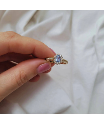 Gold ring blue stone zirconia 8k hallmark