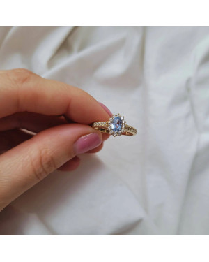 Gold ring blue stone zirconia 8k hallmark