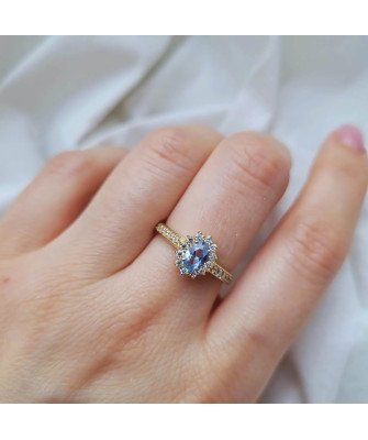 Gold ring blue stone zirconia 8k hallmark