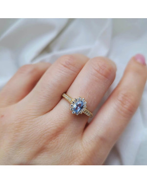 Gold ring blue stone zirconia 8k hallmark