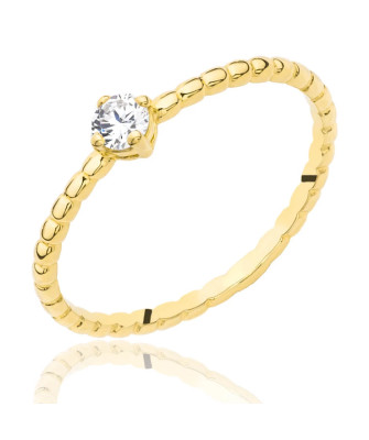 Delicate gold ring white stone beads 14k test