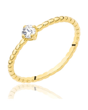 Delicate gold ring white stone beads 14k test