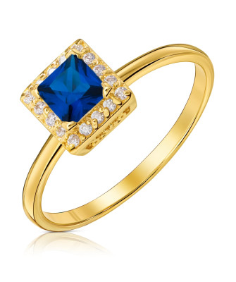 Delicate square blue stone gold ring