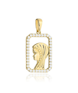 Gold medal with the image of the Virgin Mary in a rectangular zirco...