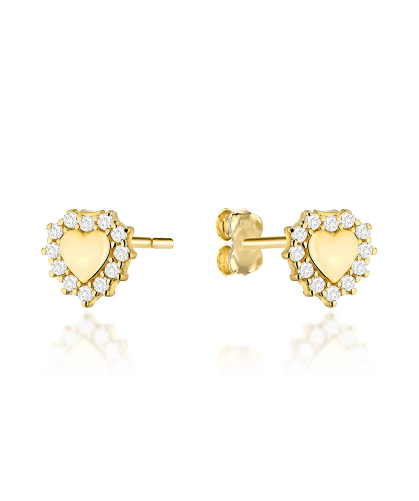 Gold heart earrings with zirconia setting