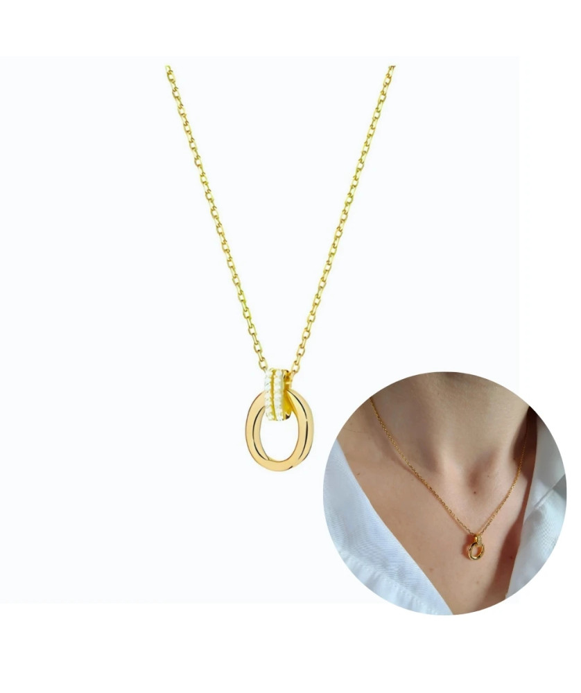 Gold-plated necklace OVAL white stones