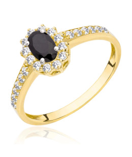 Gold engagement ring black stone 14k Gold