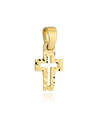 Small golden cross decorated with diamond cutting