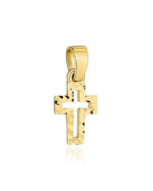 Small golden cross decorated with diamond cutting