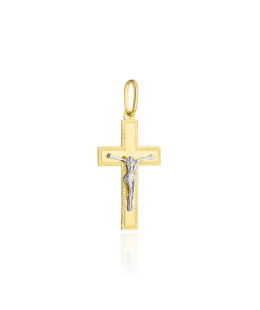 Golden cross adorned with diamond cutting with Jesus in two colors ...