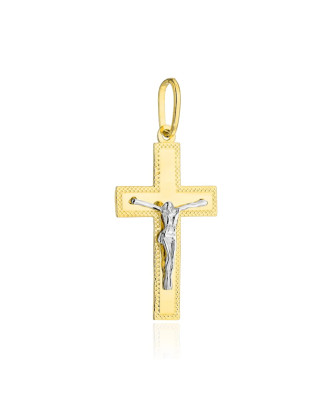Golden cross decorated with diamond cutting with Jesus in two color...