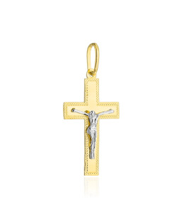 Golden cross decorated with diamond cutting with Jesus in two color...