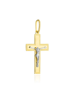 Golden cross decorated with diamond cutting with Jesus in two color...