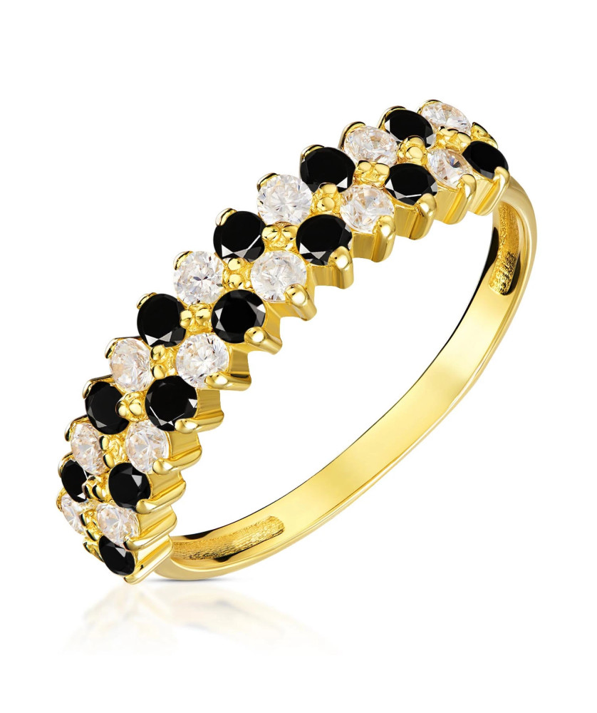 Gold ring checkerboard black and white stones 14k test