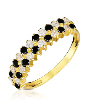 Gold ring checkerboard black and white stones 14k test