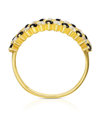 Gold ring checkerboard black and white stones 14k test