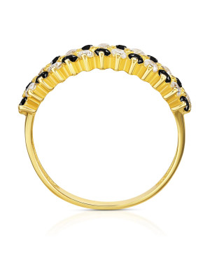 Gold ring checkerboard black and white stones 14k test