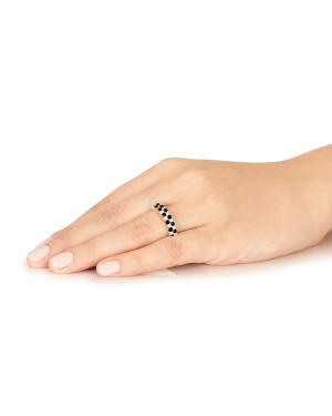 Gold ring checkerboard black and white stones 14k test