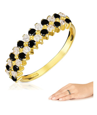 Gold ring checkerboard black and white stones 14k test