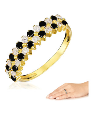 Gold ring checkerboard black and white stones 14k test