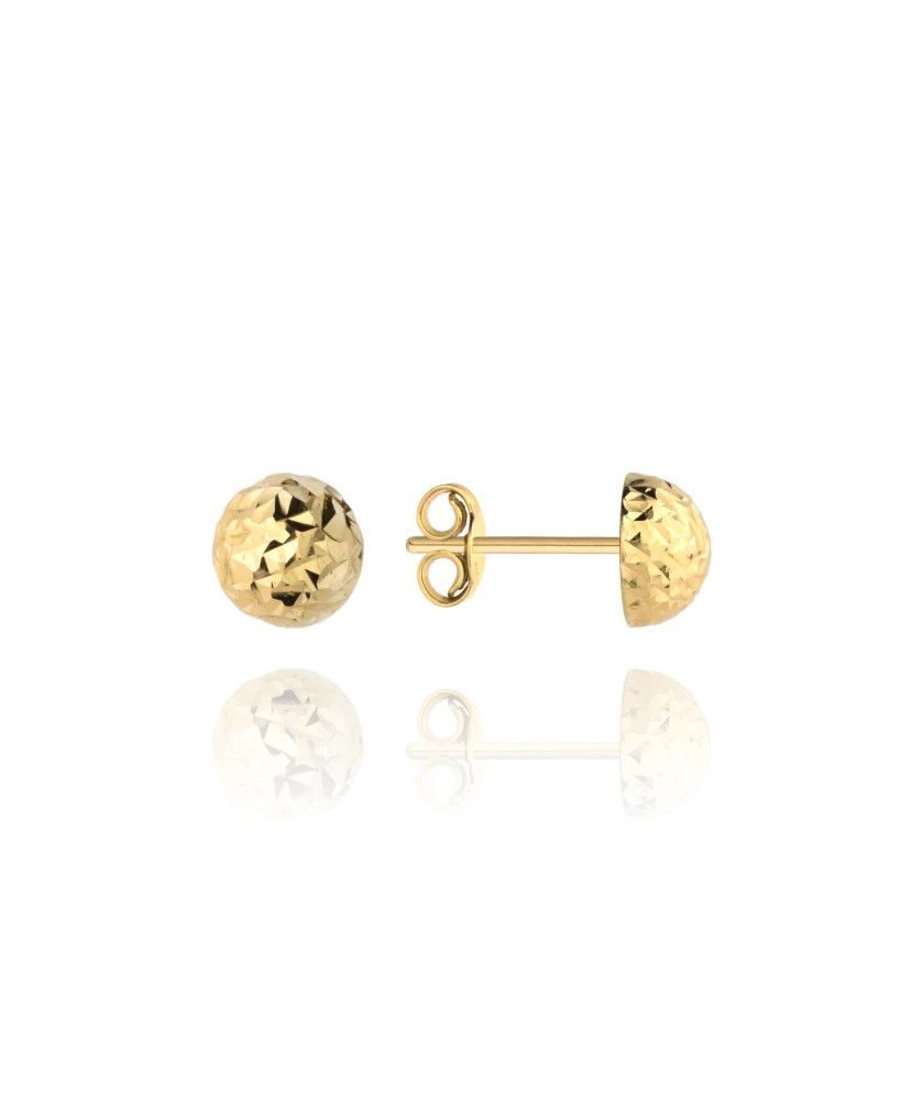 Earrings half ball dia. 8 mm on stud diamond-cut super light