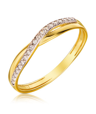 Gold ring wave white stones 375 hallmark
