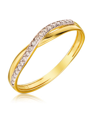 Gold ring wave white stones 375 hallmark