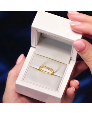 Gold ring wave white stones 375 hallmark