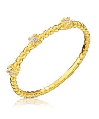 Beaded 8k Gold Ring with White Zirconia Stones