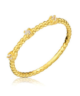 Beaded 8k Gold Ring with White Zirconia Stones