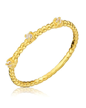 Beaded 8k Gold Ring with White Zirconia Stones