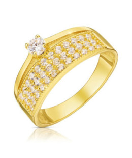 Wide 14k Gold Ring with Pavé Cubic Zirconia